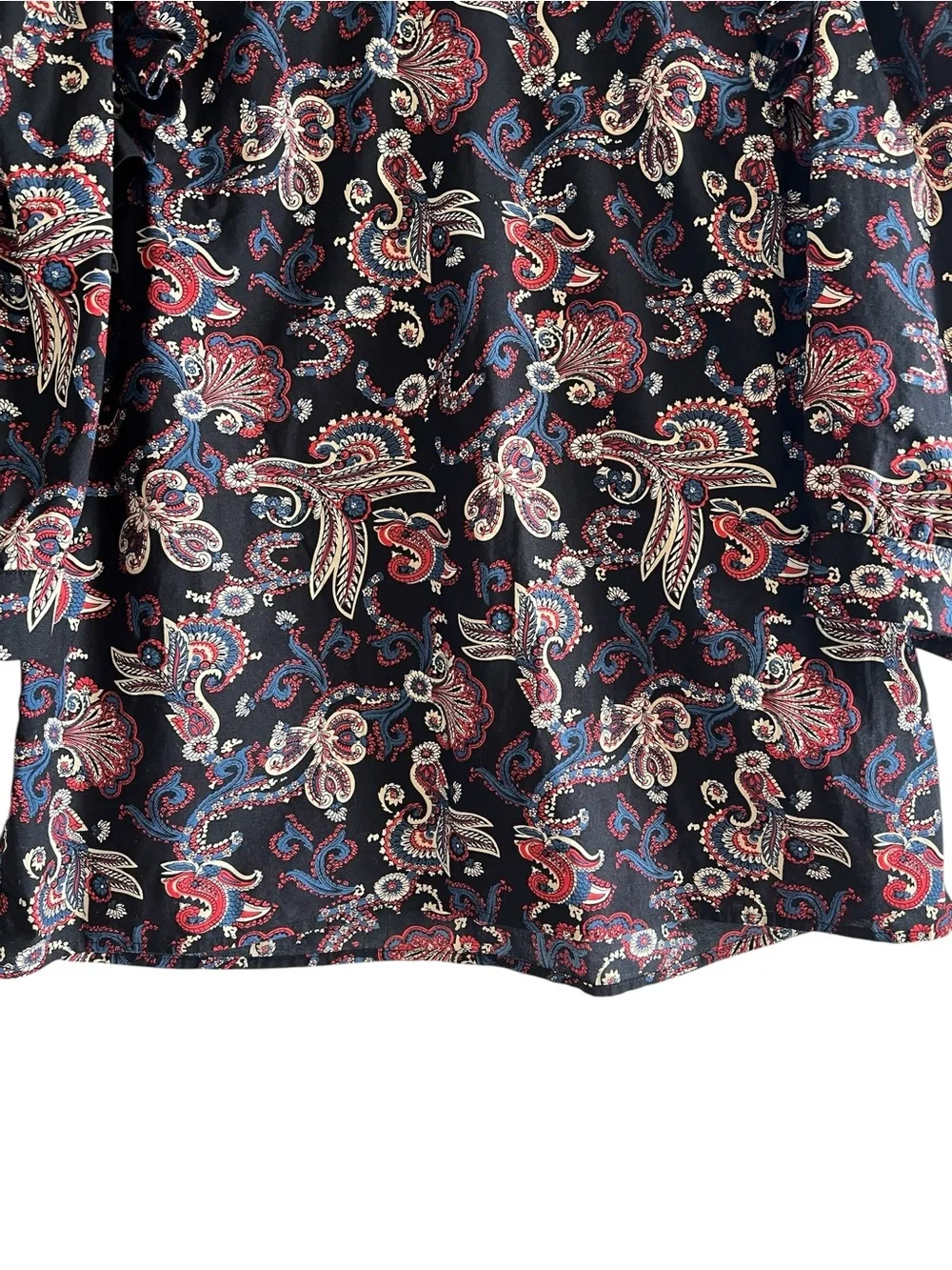 ba&sh Rym Black Paisley Puff-Sleeve ruffled blouse size L excellent condition - Picture 6 of 16